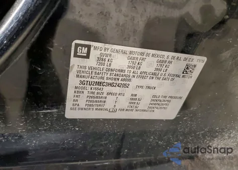 2017 GMC Sierra K1500 Sle z USA, uszkodzony, nr VIN 3GTU2MEC3HG242052